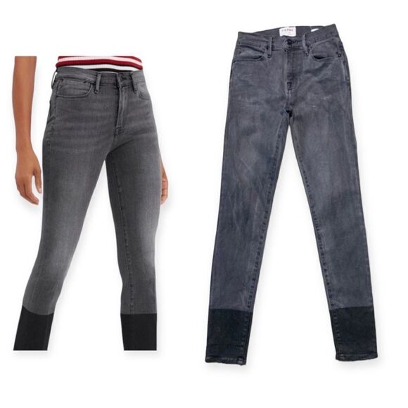 Frame Denim Jeans Women’s 25 Skinny Leg Coated Hem Le High in Burton Blvd Black - Picture 1 of 8